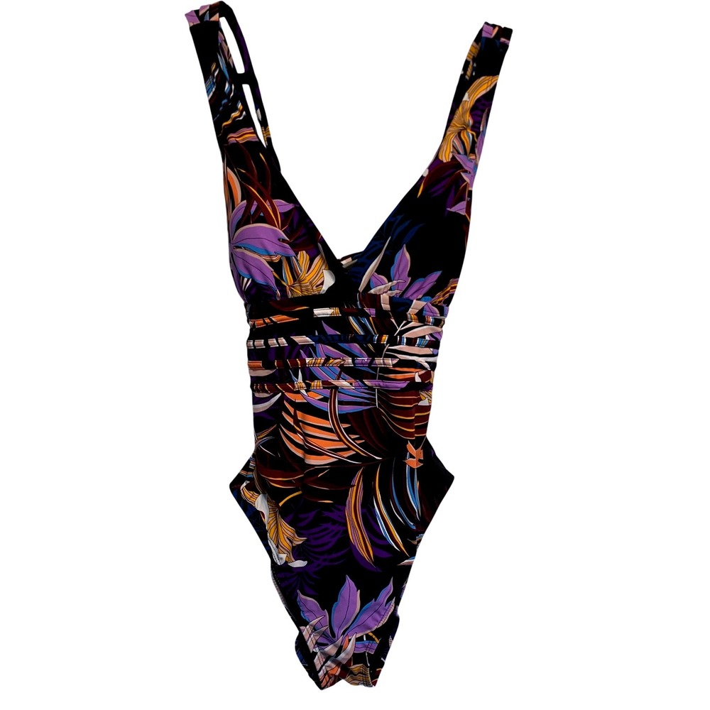 La Blanca One Piece Swimsuit 8 Tropical Floral Ruched Strappy Sophisticated
